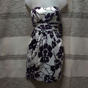 Dark Purple and White Floral Strapless Dress